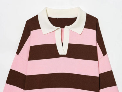 Jersey de Rayas Cuello Polo para Mujer | Oversize