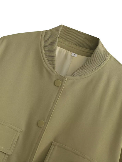 Chaqueta Bomber para Mujer | Cazadora Corta con Bolsillos de Solapa