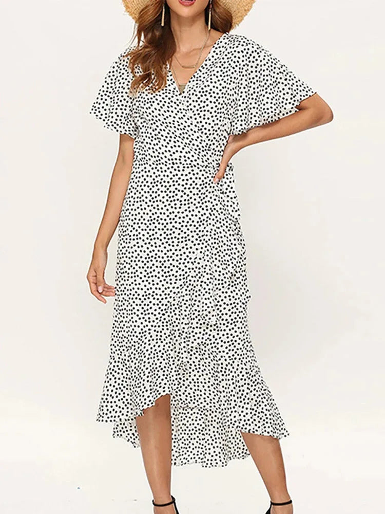 Vestido Largo Boho de Gasa para Mujer | Maxi de Playa Floral con Escote V y Abertura