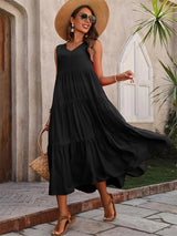 Vestido Midi Evasé para Mujer | Vestido de Verano Liso sin Mangas con Escote en V