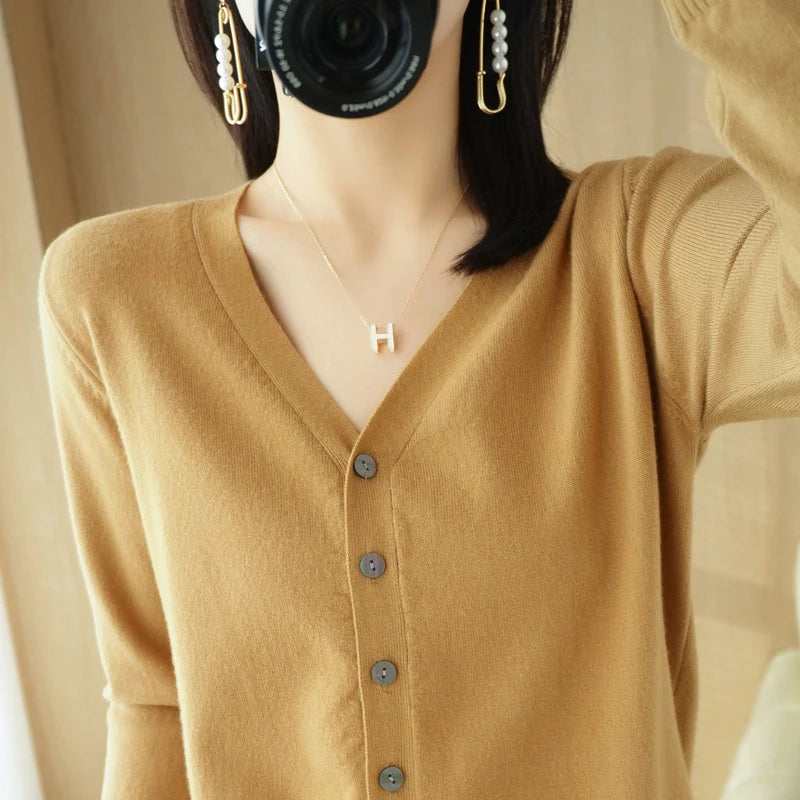 Cárdigan Cashmere Cuello V para Mujer | Corte Holgado