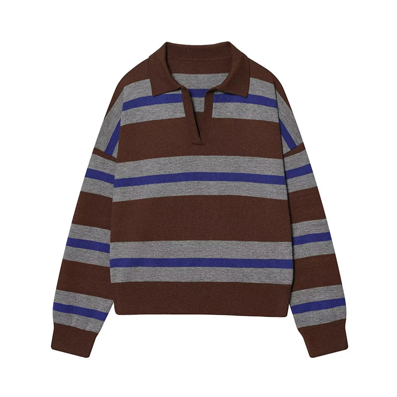 Jersey de Rayas Cuello Polo para Mujer | Oversize