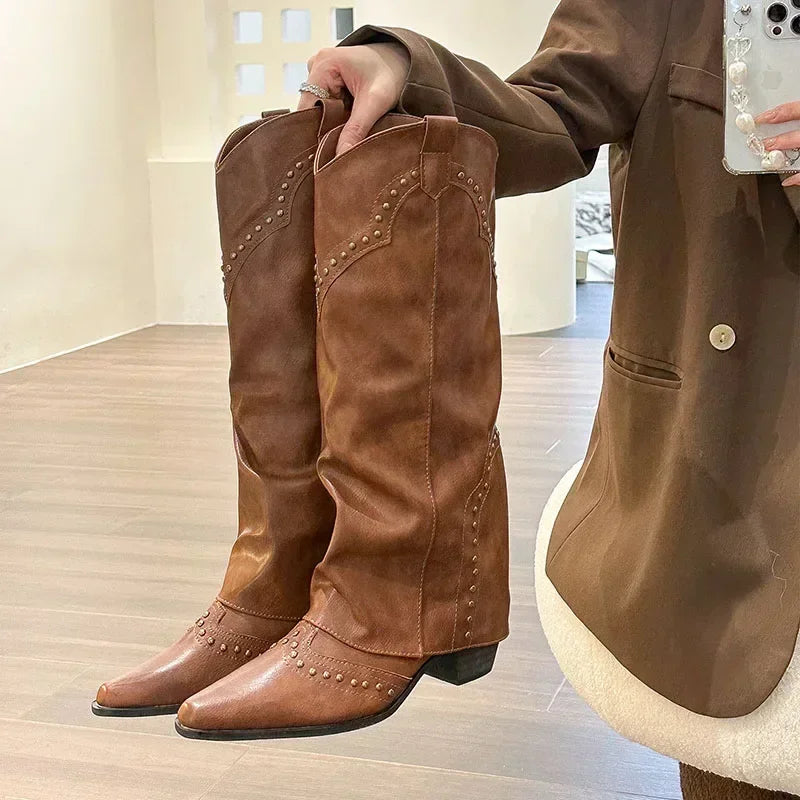 Botas Cowboy con Tachuelas para Mujer | Botas Vaqueras de Caña Alta