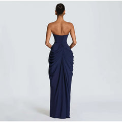 Vestido Largo Palabra de Honor para Mujer | Maxi Plisado de Verano con Abertura