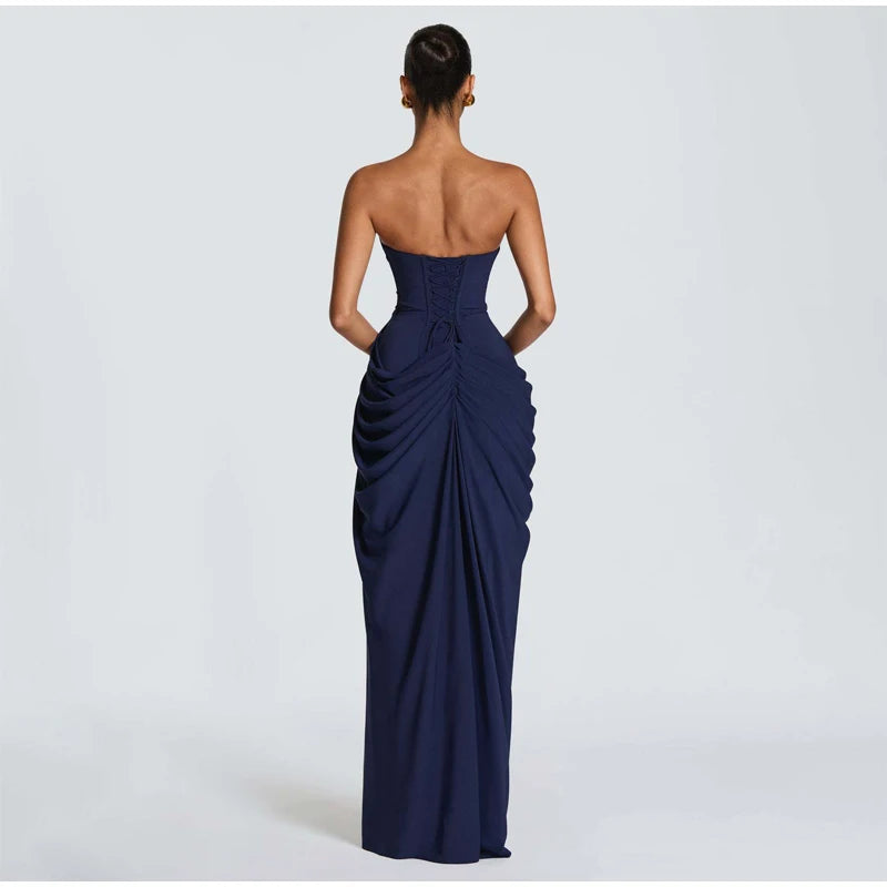 Vestido Largo Palabra de Honor para Mujer | Maxi Plisado de Verano con Abertura