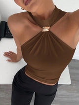 Top Anudado con Anilla para Mujer | Top de Tirantes de Verano Entallado