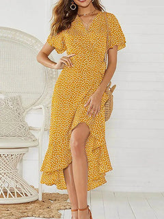 Vestido Largo Boho de Gasa para Mujer | Maxi de Playa Floral con Escote V y Abertura