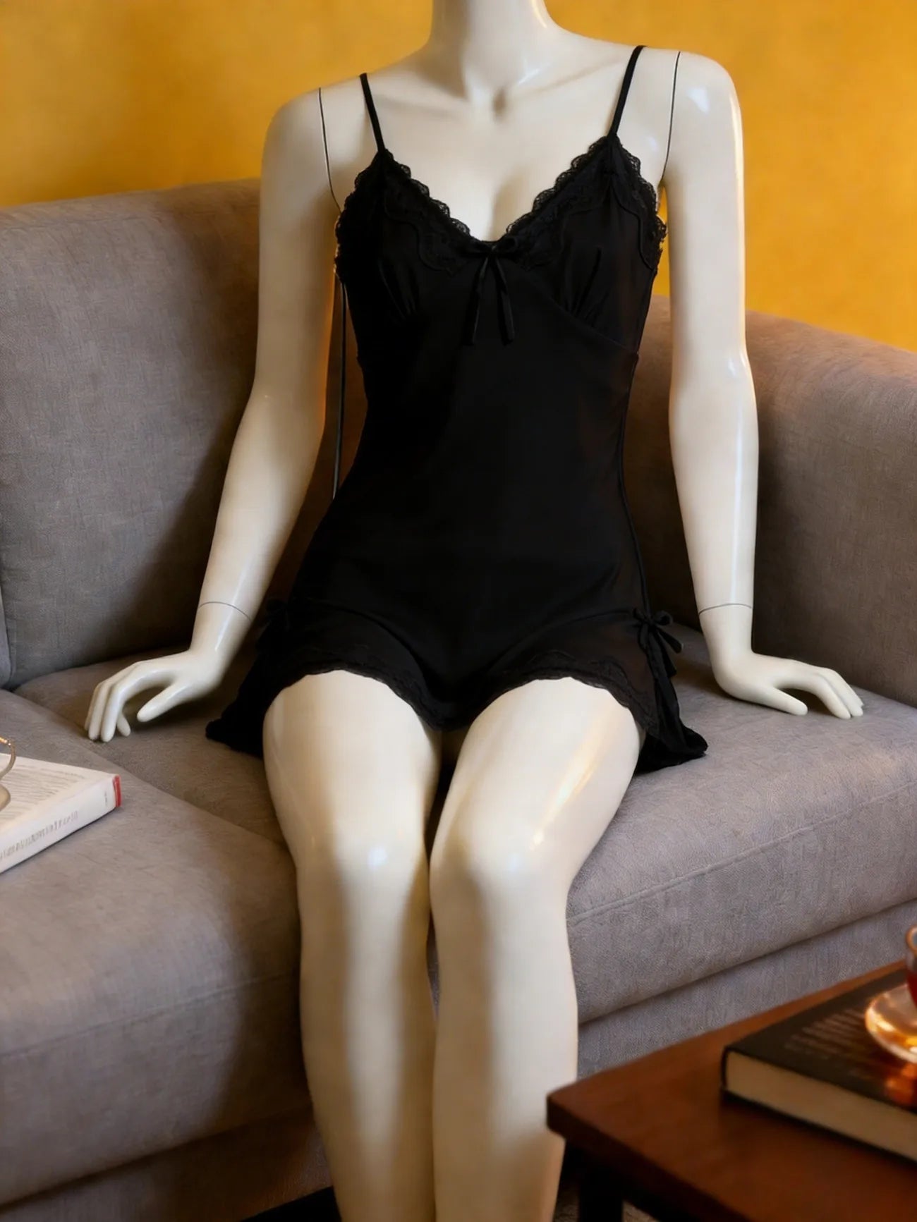 Camisón de Satén para Mujer | Vestido Lencero de Tirantes con Encaje