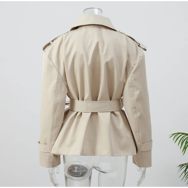 Gabardina Cruzada Corta para Mujer | Chaquetón de Entretiempo con Cordón