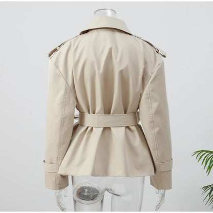 Gabardina Cruzada Corta para Mujer | Chaquetón de Entretiempo con Cordón