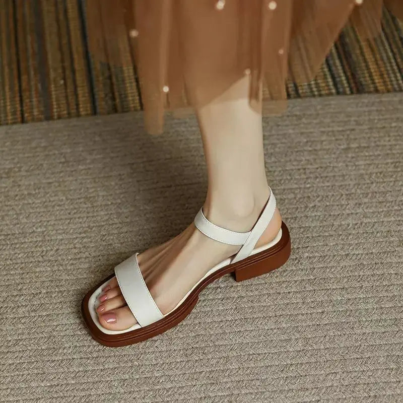 Sandalias de Tacón Bajo para Mujer | Sandalias de Piel Cómodas de Verano