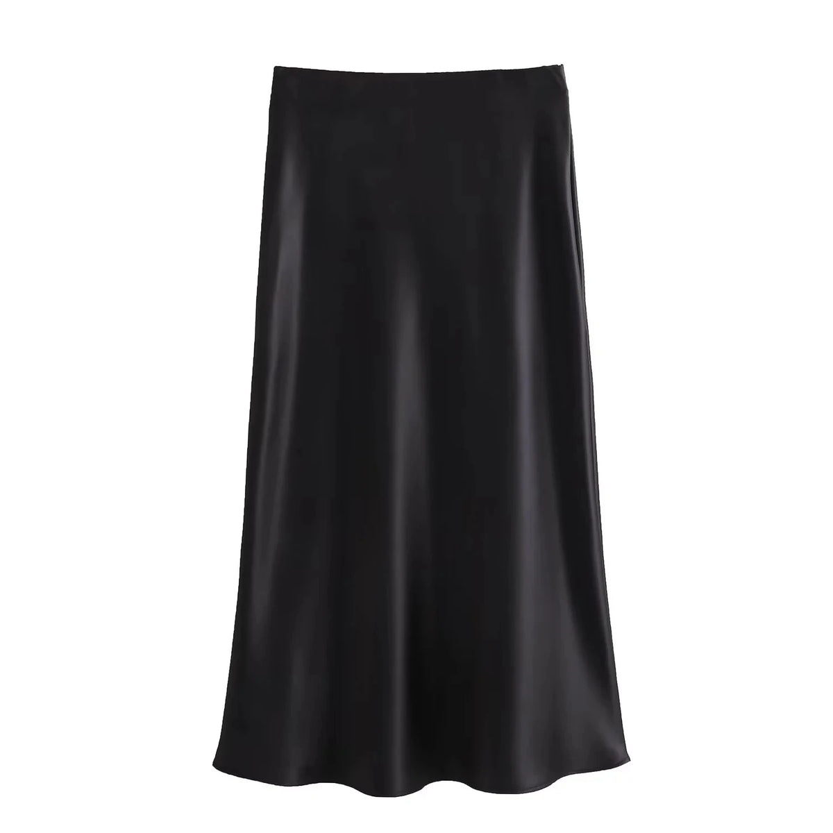 Falda Midi Satinada de Cintura Alta para Mujer | Falda Elegante Efecto Seda