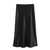 Falda Midi Satinada de Cintura Alta para Mujer | Falda de Verano Efecto Seda