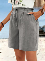 Short de Lino para Mujer | Pantalón Corto de Verano con Cordón y Cintura Alta