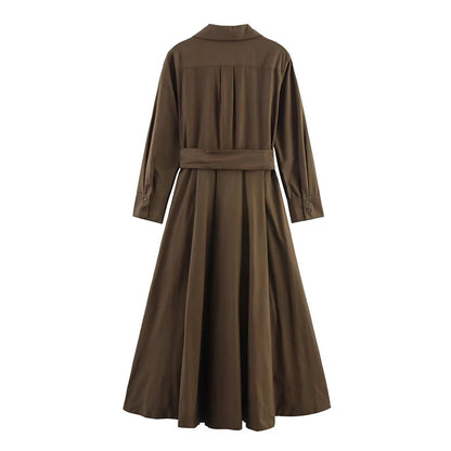 Vestido Camisero para Mujer | Vestido Largo de Manga Larga con Cinturón