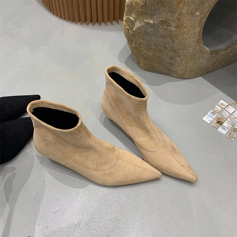 Botines Efecto Ante para Mujer | Botines de Invierno Tacón Bajo Punta Fina