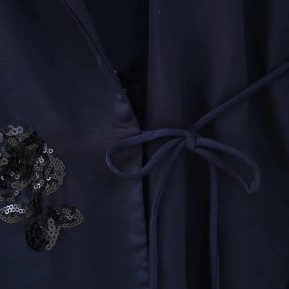 Conjunto Blazer y Pantalón Azul Marino para Mujer | Estampado de Lentejuelas