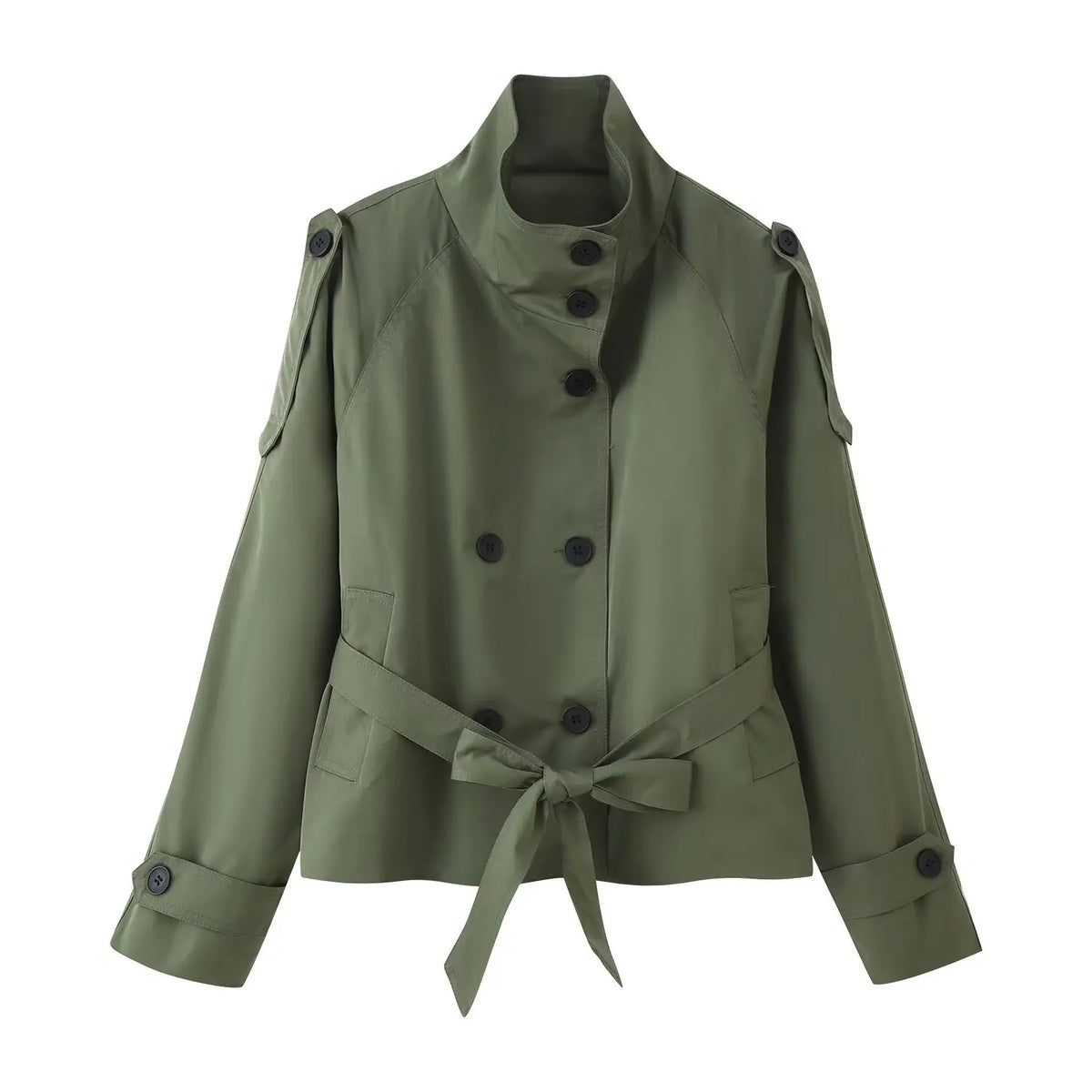 Gabardina Corta para Mujer | Trench Cruzado con Cuello Alto y Cinturón