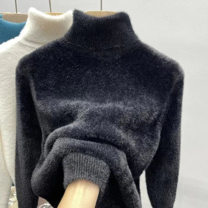 Jersey de Cuello Alto Efecto Pelo para Mujer | Cálido de Invierno