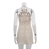 Vestido Corto de Lino Halter para Mujer | Vestido de Verano Espalda Descubierta