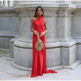 Vestido Largo Satinado para Mujer | Maxi de Verano Halter de Efecto Seda