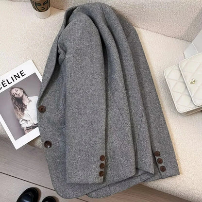 Blazer Gris para Mujer | Americana de Espiga Efecto Lana con Forro