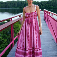 Vestido Largo Boho para Mujer | Tirantes, Crochet y Borlas, Estampado de Verano