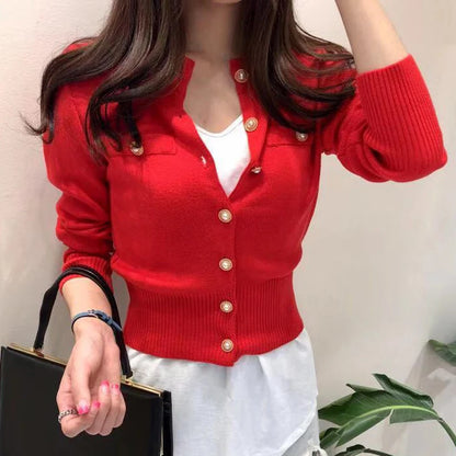 Cárdigan Corto para Mujer | Chaqueta de Punto Entallada con Botones Dorados