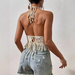 Top Crochet de Ganchillo Halter para Mujer | Top Corto de Verano Estilo Boho