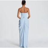 Vestido Largo Palabra de Honor para Mujer | Maxi Plisado de Verano con Abertura