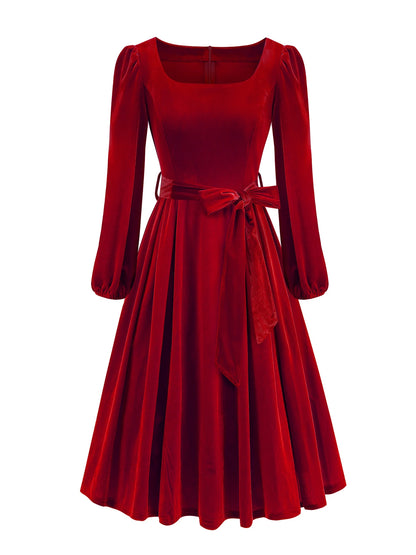 Vestido de Terciopelo Navideño para Mujer | Escote Cuadrado