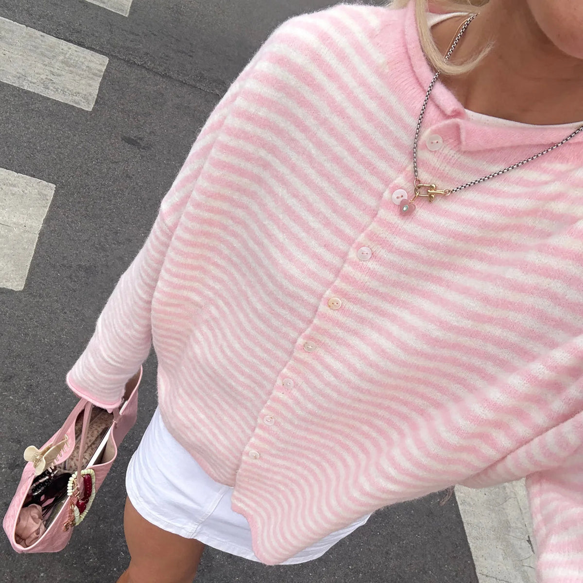 Cárdigan Largo Oversize de Rayas para Mujer | Punto Abierto con Botones
