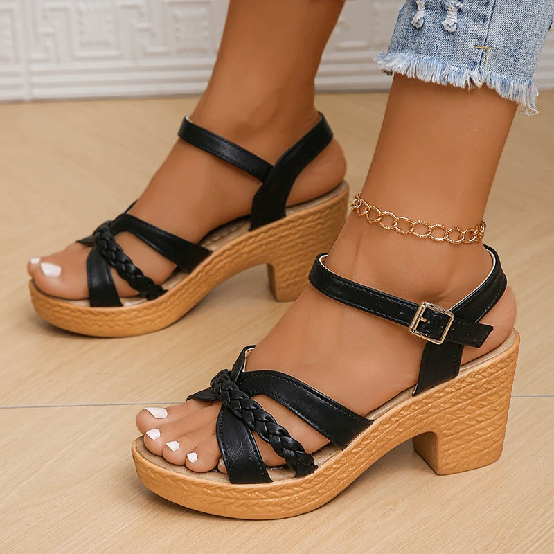 Sandalias de Tacón para Mujer | Sandalias Trenzadas de Plataforma con Tiras