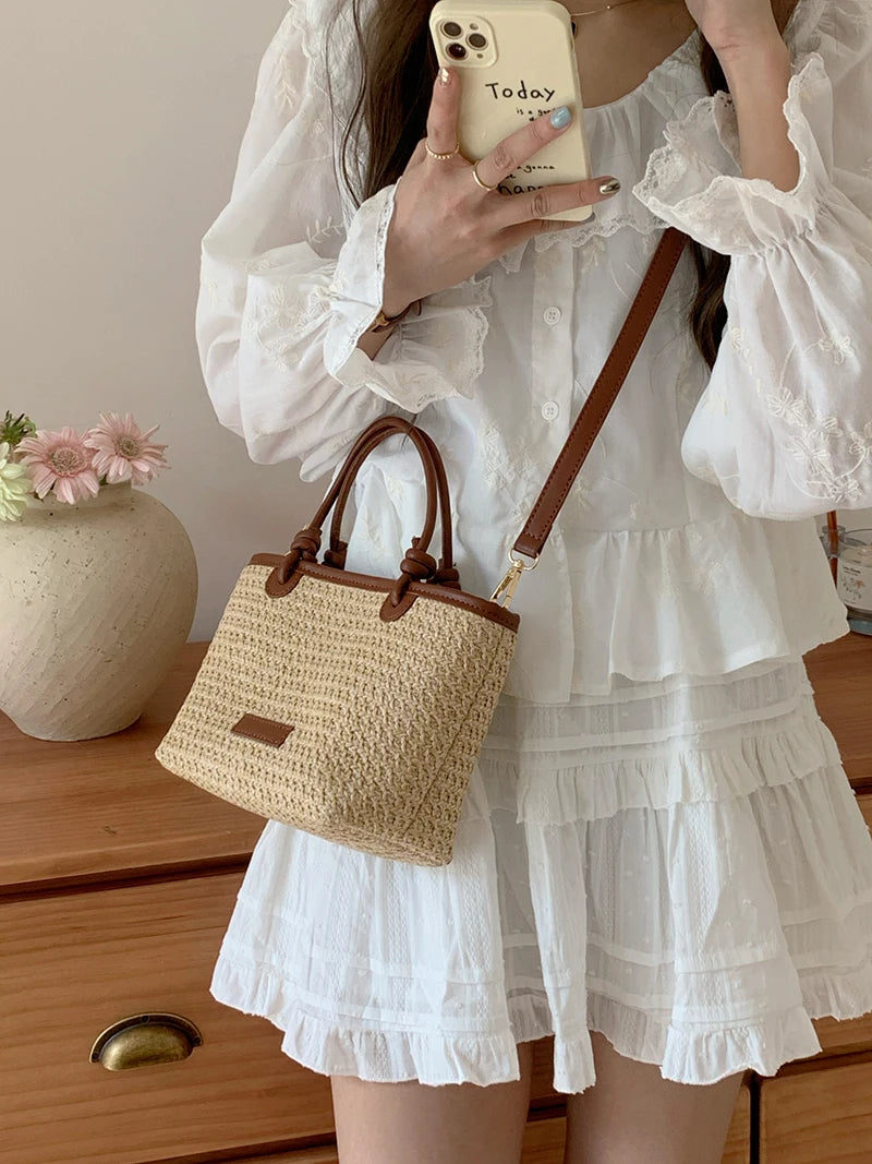 Bolso de Rafia para Mujer | Bolso Bandolera de Playa Tejido de Verano