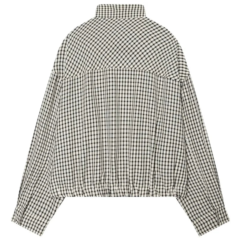 Chaqueta Bomber de Cuadros para Mujer | Oversize Crop de Manga Larga