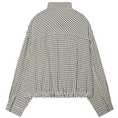 Chaqueta Bomber de Cuadros para Mujer | Oversize Crop de Manga Larga