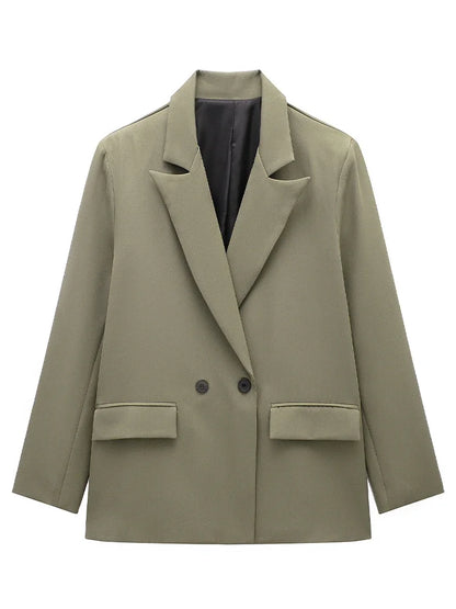 Blazer Cruzado Oversize para Mujer | Americana Holgada con Bolsillos de Tapeta
