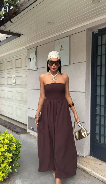 Vestido Largo para Mujer | Vestido Liso Palabra de Honor con Escote Bardot