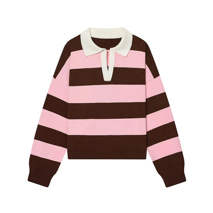 Jersey de Rayas Cuello Polo para Mujer | Oversize
