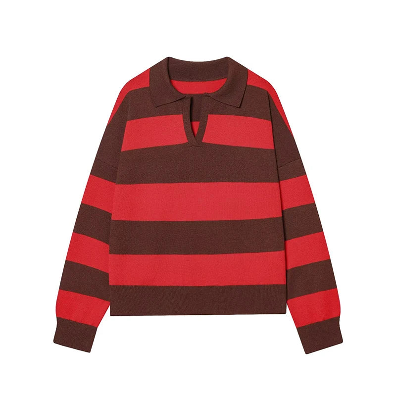 Jersey de Rayas Cuello Polo para Mujer | Oversize