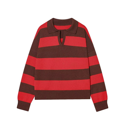 Jersey de Rayas Cuello Polo para Mujer | Oversize