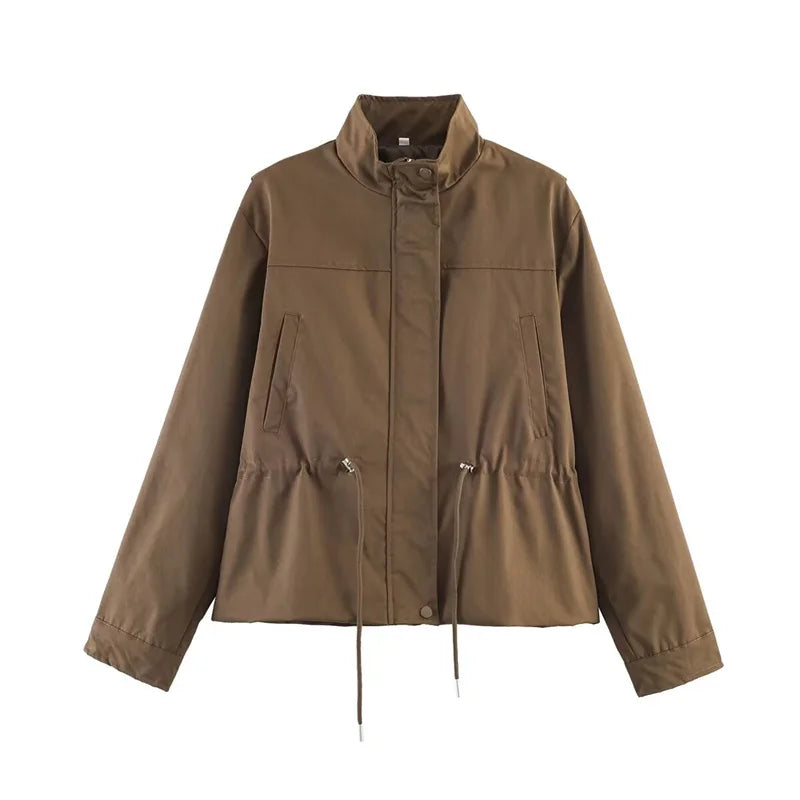 Chaqueta Entretiempo Cuello Alto para Mujer | Cordón Peplum