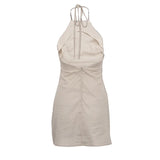 Vestido Corto de Lino Halter para Mujer | Vestido de Verano Espalda Descubierta