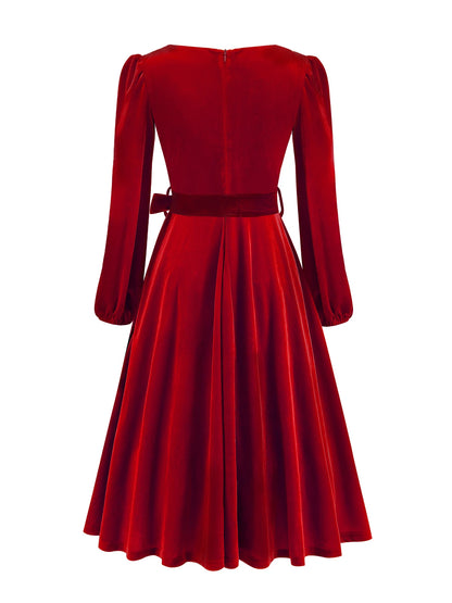 Vestido de Terciopelo Navideño para Mujer | Escote Cuadrado