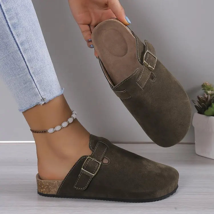 Mules de Corcho para Mujer | Zuecos Destalonados de Ante con Soporte de Arco
