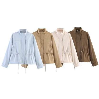 Chaqueta Entretiempo Cuello Alto para Mujer | Cordón Peplum