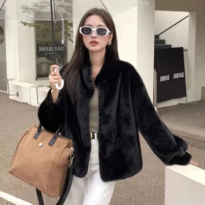 Abrigo de Pelo Corto para Mujer | Chaqueta de Pelo Sintético Efecto Visón