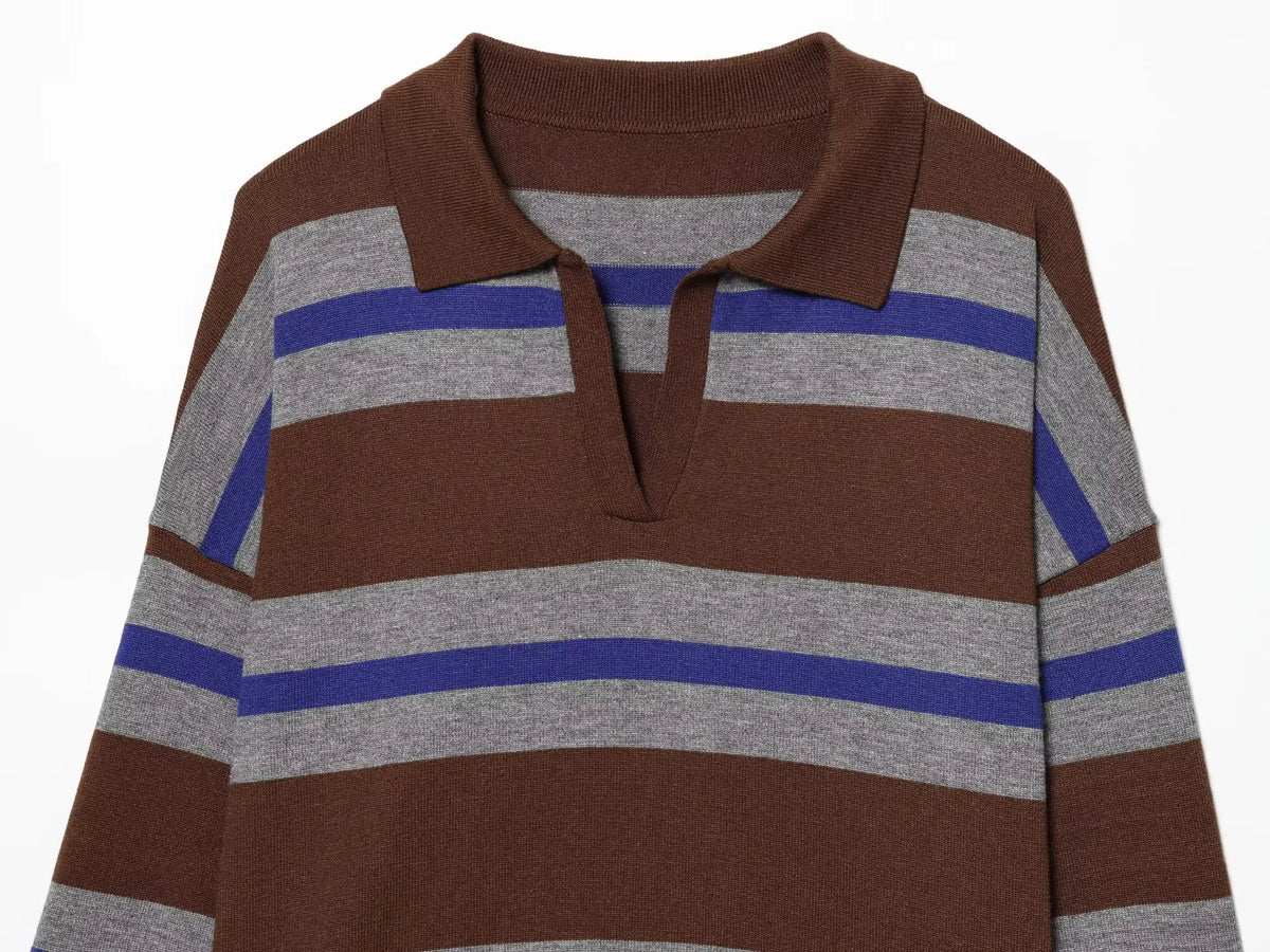 Jersey de Rayas Cuello Polo para Mujer | Oversize