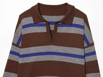 Jersey de Rayas Cuello Polo para Mujer | Oversize