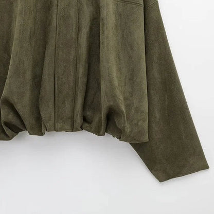 Chaqueta Bomber de Ante Sintético para Mujer | Oversize con Cuello Solapa